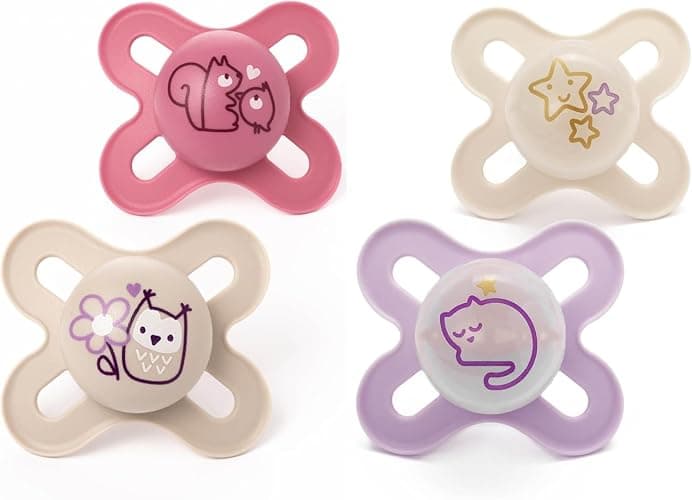 MAM Original Start Day & Night Soothers | 0-2 Months | 4 Pack | Includes 2X Glow in The Dark Dummies | Orthodontic Design | Baby Accessories | Pink (Various Designs) - Image 1
