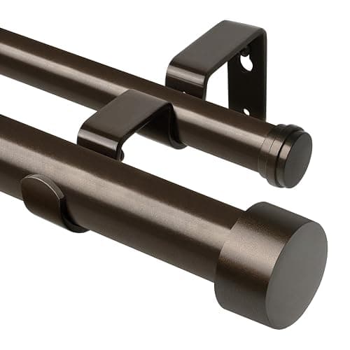 KAMANINA 1" Double Curtain Rods 66-120 Inch, Heavy Duty Dual Rods, Bronze | Adjustable Curtain Rods for Windows, Long Drapery Rods, Easy to Install, No Sagging, with End Caps, for Bedroom, Living Room - Image 1
