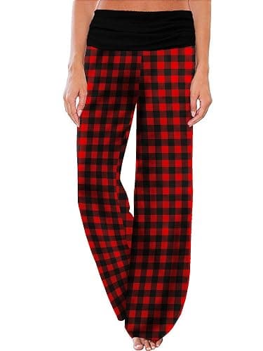 Gracyoga Women's Comfy Pajama Pants Wide Leg Lounge Palazzo Yoga Pants Stretch Casual Floral Print Fold Waist Pants - Image 1