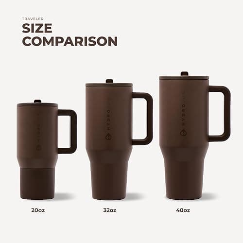 HydroJug Traveler 40oz, Insulated Tumbler with Handle & Straw, Chestnut | Triple wall insulated, flip straw lid, leak-resistant, stainless steel, cup holder friendly, BPA-free, dishwasher safe thumbnail 6