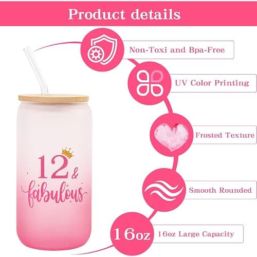 Nwvuop 12th Birthdays Gift for Girls 12 Year Old Girls Birthday Gifts Birthday Glass Cup 16oz. thumbnail 5