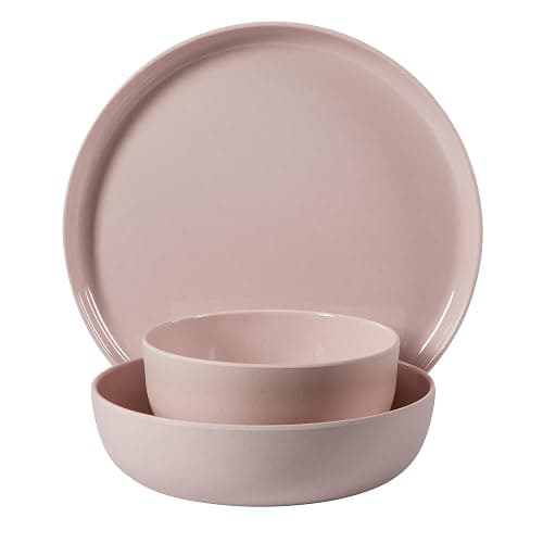 Gibson Home Candy Skies 12 Piece Unbreakable Wheat Straw Melamine Plates and Bowls Dinnerware Set - Outdoor, Camping, & Everyday Use - Matte Exterior/Shiny Interior Pink thumbnail 6