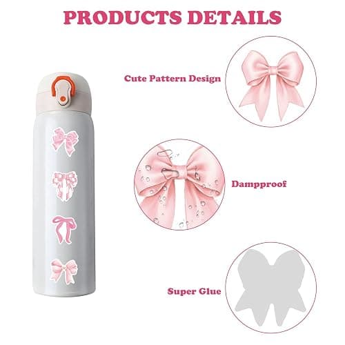 103Pcs Pink Bow Stickers for Water Bottles Cute Patterns Self-Adhesive Dampproof Vintage Aesthetic Stickers Laptop Phone Journal,Bow Knot Decal Decor Stickers Gifts for Kids Girls Women thumbnail 4