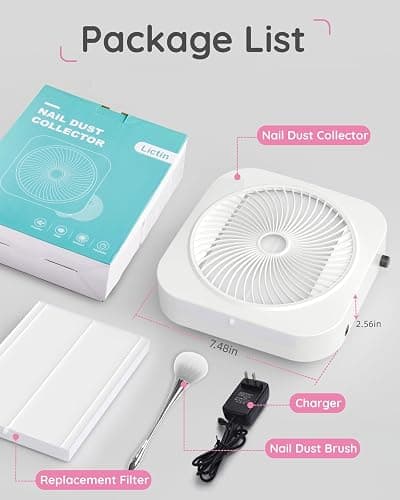 Lictin Nail Dust Collector with Reusable Filter, Adjustable Nail Vacuum Dust Collector Extractor Electric Dust Suction Machine for Acrylic Gel Nail Polishing White thumbnail 8