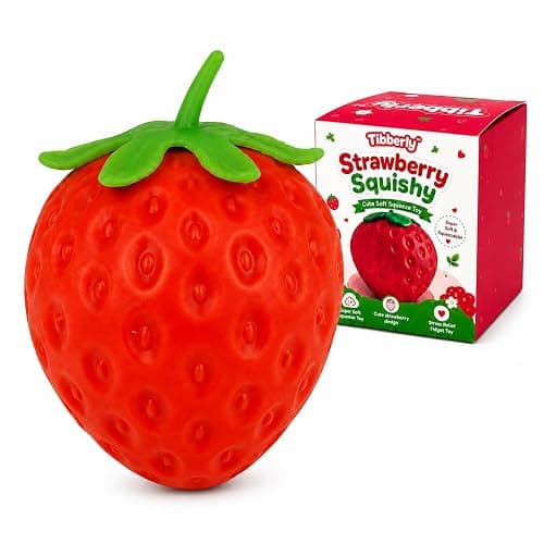 Strawberry Squishy Stress Ball, Realistic Red Strawberry Squishy Sensory Squeeze Toy, Soft Squishy Fidget Toy, Cute Fruit Squishy Gift for Kids and Adults - Image 1