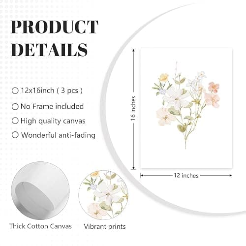 Nursery Wildflower Wall Art Girl Flower Canvas Wall Decor Floral Nursery Art Prints Pink Flower Pictures Botanical Wildflower Painting Pastel Floral Artwork for Girls Bedroom 12x16x3 Inch Unframed thumbnail 2