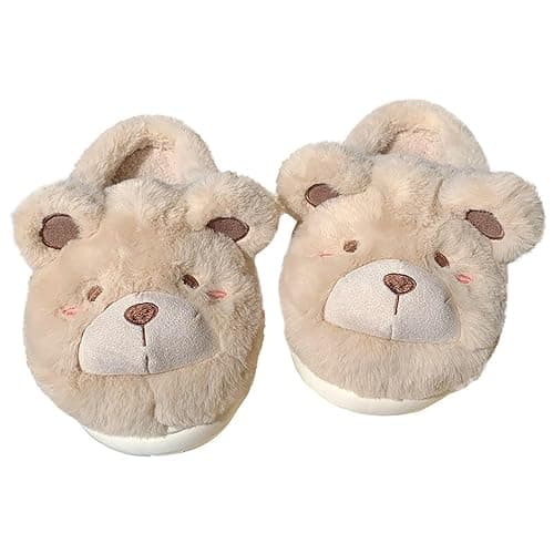 conrtems Winter home warm Baotou cotton slippers girl heart cute plush bear soft bottom slippers. - Image 1