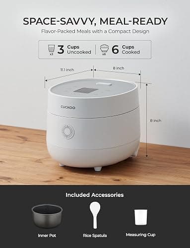 CUCKOO Micom Rice Cooker 3-Cup Uncooked / 6-Cup Cooked with Nonstick Inner Pot, Small Rice Maker with 8 Menu Options, Fuzzy Logic Technology, Auto Clean, Quick Rice Mode, White (CR-0375FW) thumbnail 3