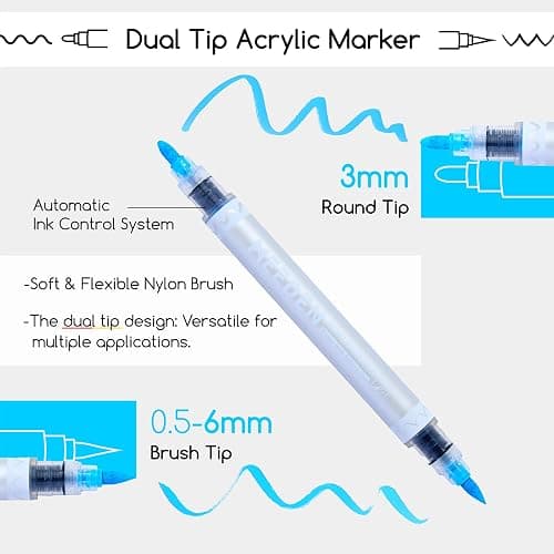 MEEDEN Artist Acrylic Paint Markers: 48 Colors Dual Tip Acrylic Marker with Brush & Round Tip - Waterproof Paint Pens Markers with Automatic Ink Control for Wood, Canvas, Glass, Rock, DIY, Ceramic thumbnail 4