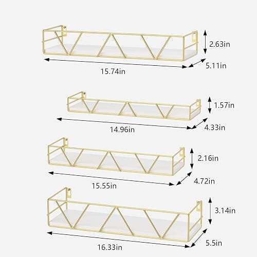 Amaoot Floating Shelves Set of 3, Home Wood Wall Shelf, Farmhouse Shelf for Bedroom, Wall Mounted Floating Shelf for Living Room, Bedroom, Bathroom, Kitchen, Office (Gold-4pcs) thumbnail 3