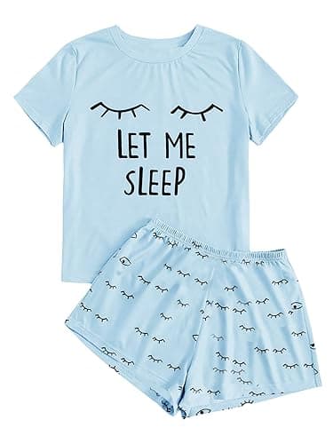 Kingdenergy Girls Summer Cute Print Shorts Set T-Shirt and Short Pant 2 Piece Outfits Clothing Sets - Sky Blue - 9-10 Years