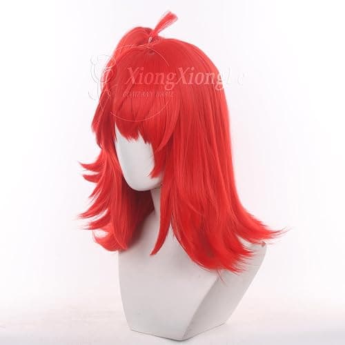 XiongXiongLe Halloween High Ponytail Red Long Synthetic Hair Adult Cosplay Wig with Bangs Anime Women Costume Red Wigs 15.7" + Wig Cap for Adult Women Cos Role Party Christmas Comic Con Manga thumbnail 2