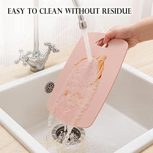 Cutting Boards for Kitchen,Plastic Cutting Board Set of 3, Thick Chopping Boards for Meat, Veggies, Fruits, with Easy Grip Handle,Dishwasher Safe (Pink, 3Pcs) thumbnail 5