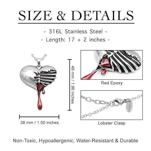 Controse Silver-Toned Stainless Steel Bleeding Heart Necklace with Pendant thumbnail 4