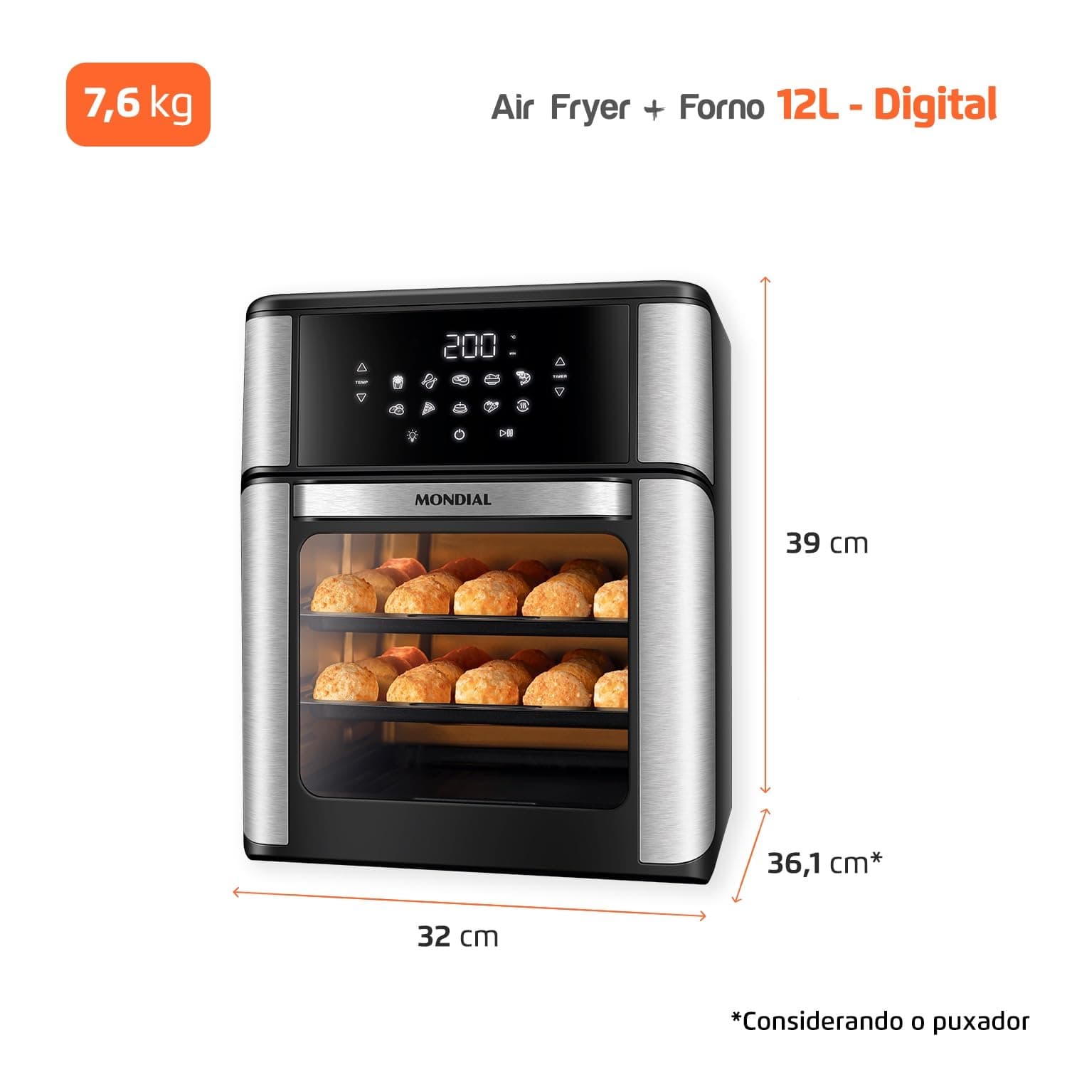 MONDIAL Fritadeira Air Fryer Forno Oven 12L, Preto/Inox, 2000W, 220V - AFON-12L-BI thumbnail 8