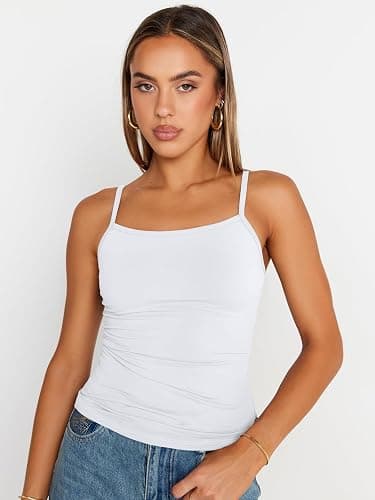 Trendy Queen Womens Adjustable Camisole Sleeveless Square Neck Spaghetti Strap Tank Tops Basic Shirt thumbnail 2