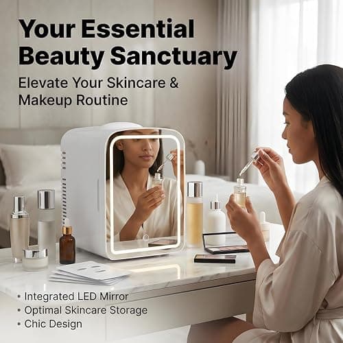 Lispin 4L Mini Skincare Refrigerator with Dimmable LED Mirror, Portable Beauty Refrigerator, Makeup Personal Fridge with Cooler for Bedroom, Office and Car (White-DL-4L-C) thumbnail 4