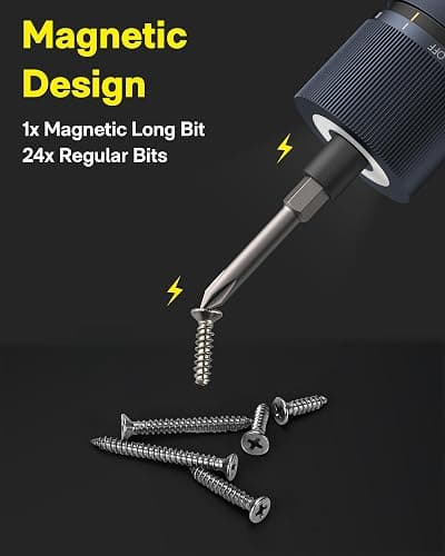 HOTO Electric Screwdriver Kit, Upgraded 1/4'' Hex 25 Bits, Magnetic Lid, Rechargeable Cordless Screwdriver, 3 Torque Settings, 1500mAh Battery, LED Light, Ideal for Assembling Furniture, Home Repair thumbnail 6