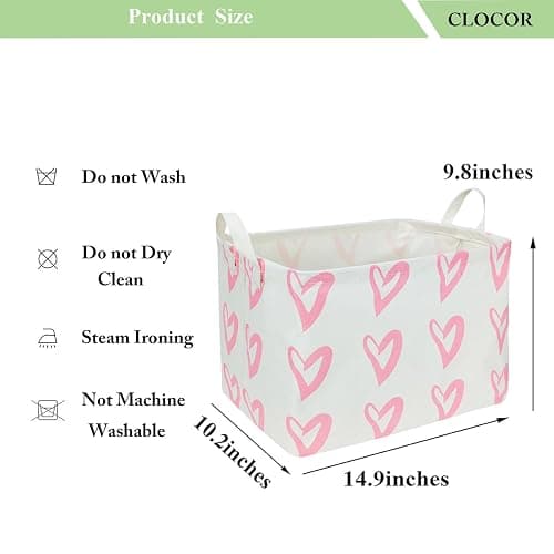 CLOCOR Rectangular Pink Heart Basket Empty, Storage Bin, Waterproof Book Box, Gift Basket(Pink Heart) thumbnail 3