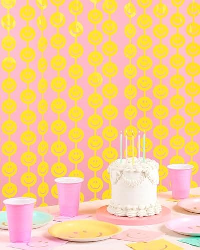 xo, Fetti Happy Face Foil Curtain- Set of 2 | Smiley Decorations, Fun Birthday Photo Booth Props, 90s Party, Pastel Yellow Party Favors, Groovy Backdrop, Y2K thumbnail 7