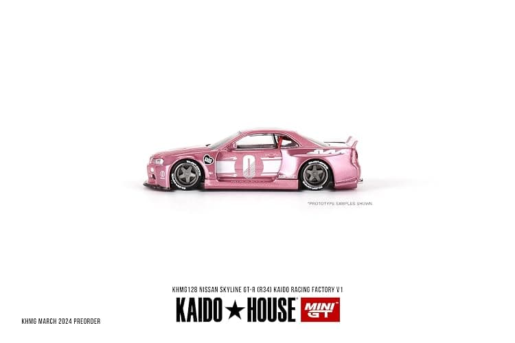 True Scale Miniatures Model Car Compatible with Nissan Skyline GT-R (R34) Kaido Racing Factory V1 Pink 1/64 Diecast Model Car Kaido House KHMG128 thumbnail 5