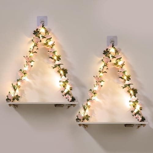 Floating Shelves for Wall No Drilling,Wall Shelves,Hanging Shelf,Leaves and Light Strip with Flower,Set of 2 Plant Decor for Home Livingroom Bedroom,Holiday Decor,Thanksgiving & Christmas Decorations - Image 1