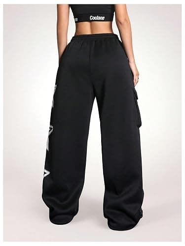 BEAUDRM Women's Y2k Baggy Sweatpants Star Print Drawstring Elastic Waist Baggy Pants Wide Leg Fleece Lined Cargo Sweatpants thumbnail 2