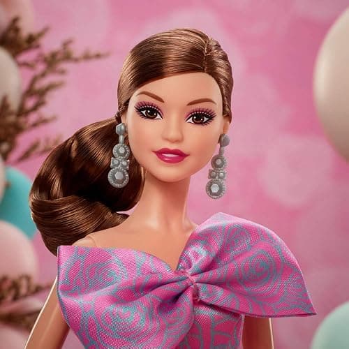 Barbie Signature Birthday Wishes Doll, Collectible Fashion Doll in Satiny, Pink Dress with Wavy Brown Hair and Giftable Packaging thumbnail 2