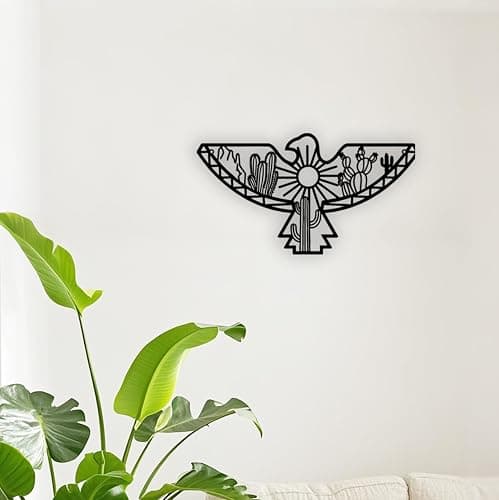 Metal Aztec Cactus Desert Southwestern Wall Decor Native American Eagle Wall Art for Home Bedroom Living Room Black (Black) thumbnail 6