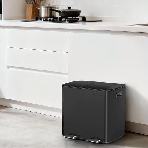 mVm Kitchen Trash Can,2x5.3Gallon(2x20L) Double Trash cans and Recycle Bin Combo with Lid and Anti-Fingerprint,Foot-Pedal,Soft-Close.Stainless Steel Garbage Can for Kitchen,Living Room(Matte Black) thumbnail 8