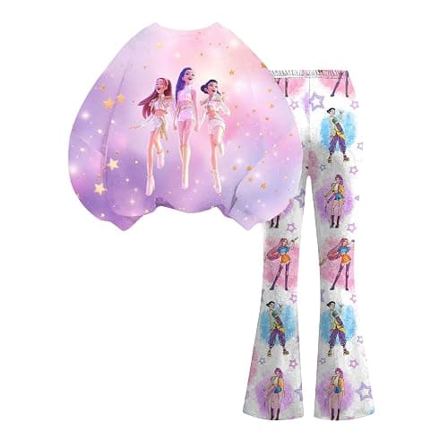 BTLYUIOAPE Demon Movie HUNTR/X T-shirt+Pants Print Outfits Set for Unisex Kids Cartoon Adventure Y2K Long Sleeve Costume thumbnail 4