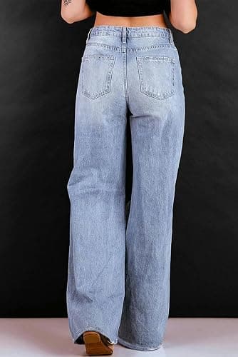 LCZYMEN Women's Jeans High Waist Ripped Jeans for Women Fashion Loose Denim Wide Leg Pants Street Casual Trousers thumbnail 5