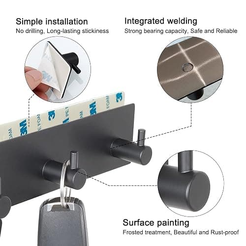VIRFIN Key Holder for Wall with 2 Self-Adhesive Tapes, No Damage Key Holder Rack for Wall with 3 Key Hooks for Entryway, Door, Bathroom, Kitchen(Black) thumbnail 4