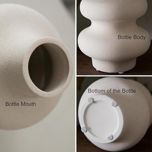 Sowlvenco Ceramic Vase Set of 2 - Off White Boho Round Vases, Modern Pampas Vases, Dried Flower Vase Home Decor for Centerpieces Wedding Dinner Table Party Living Room Office Bedroom thumbnail 7