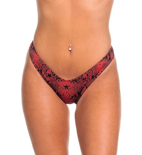 Affliction Women's Red and Black Star Pattern Bikini Bottom, Swimwear Collection - Image 1