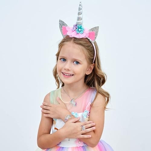 Unicorn Princess Dress Up Clothes for Little Girls – Costume, Jewelry and Headband thumbnail 3
