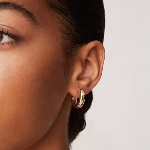 PAVOI 14K Gold Plated Lightweight Chunky Open Hoops for Women | Trendy Gold Hoop Earrings thumbnail 2