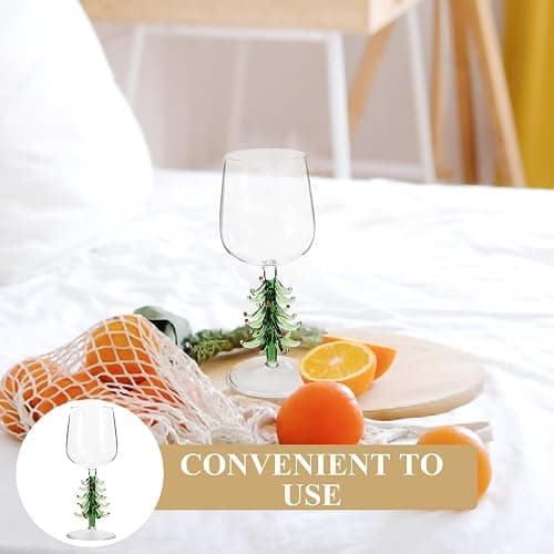 Christmas Tree Stemmed Wine Glasses 360ml Holiday Drinking Goblets Cups Xmas Winter Glassware Cup for Festive New Years Wineglass - 21x8.5cm thumbnail 6