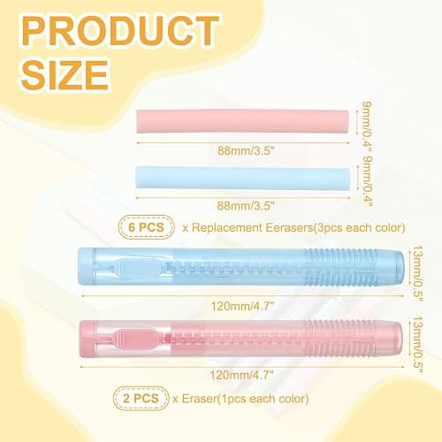 PATIKIL 8 Pack Erasers, Sliding Retractable Eraser Push Pull Cute Pencil Erasers Soft Large Easy to Clean with Plastic Sleeve for Sketching Drawing Artists Teacher Pencils, Pink Blue TPE thumbnail 3