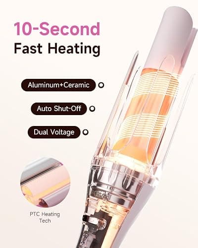 TSUYAGLA 5 in 1 Automatic Curling Iron Set with 3 Interchangeable Barrels | Rotating Hair Curler with 1, 1.25 and 1.5 Inch Curling Wands, Hair Crimper, Straightening Brush, Dual Voltage, Gift for Her thumbnail 3