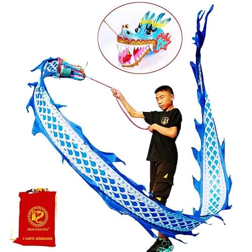 Lightweight Dragon Poi with 3D Dragon Head & Swing Rope Combo for Kids and Beginners, Flowy Dragon Ribbon Streamer Outdoor Fitness Golden Dragon Stage Prop Set (Blue Dragon, 9.8 FT(3M)) thumbnail 4