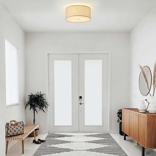 12.6" Modern Close to Ceiling Light with Linen Fabric Drum Shade,3-Light Semi Flush Mount Ceiling Light Fixture,Drum Light Fixtures Ceiling Mount for Kitchen, Bedroom, Bathroom, Living Room, Hallway thumbnail 6