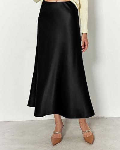 BTFBM 2026 Summer Womens Skirts Silk Elegant High Waist Flowy Long Satin A-Line Midi Skirt Cocktail Wedding Party thumbnail 5
