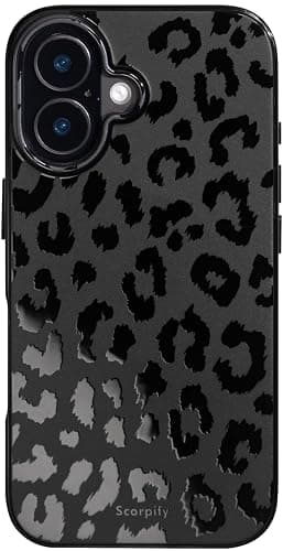 SCORPIFY for iPhone 16 Case [Compatible with MagSafe] with Matte Black Leopard Cheetah Print Design, Cute Magnetic Phone Cover for Women Girls and Men, Slim Bumper with Stylish Pattern - Image 1