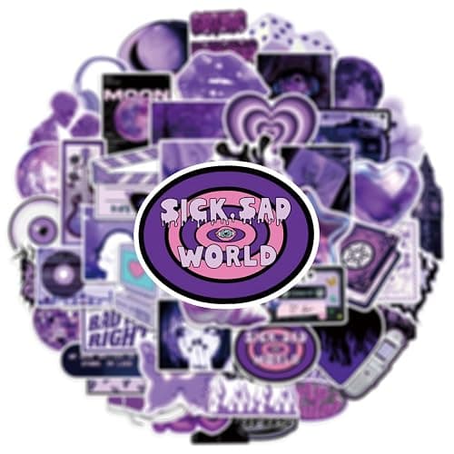 50Pcs Aesthetic Downtown Girls Stickers Pack Cool Trendy Purple Y2K Stickers for Water Bottle Funny Waterproof Sticker for Teens Adults Vinyl Sticker for Laptop Skateboard Party Supplies thumbnail 5
