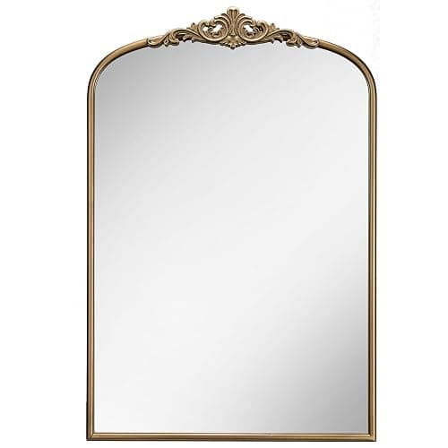 Wiserset Vintage Baroque Arched Wall Mirror, 30"x40" Antique Gold Bathroom Wall Mirrors, Large Ornate Arch Bronze Mirror for Over Sink, Fireplace, Entryway, Living Room, Hanging or Leaning thumbnail 9