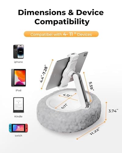 SupeDesk Kindle Pillow Stand – Soft Grey Fuzzy Tablet Holder with Storage Bowl, Hands-Free Lap Stand for Bed, Couch – Compatible with Kindle, iPad, Phones & E-Readers (Gray) thumbnail 3