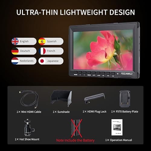 FEELWORLD FW759 7 Inch DSLR Camera Field Monitor HD Video Assist Slim IPS 1280x800 4K HDMI 1080p with Sunshade thumbnail 7