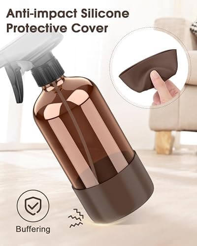 Bontip Glass Spray Bottle with Silicone Sleeve Protection, Amber Glass Spray Bottle Set for Window Cleaner Aromatherapy Facial Hydration Watering Flowers Hair Care 2 Pack/16 oz (Black & Brown) thumbnail 5