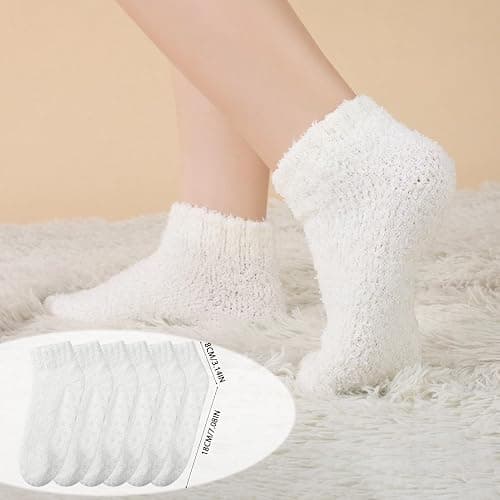 Candcamp 6 Pairs Slipper Fluffy Socks for Women,Low Cut Non Slip Soft Thermal Fuzzy Bed Slippers Socks with Anti-slip Grain for House Floor Bed thumbnail 3